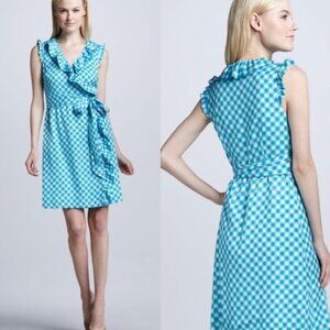 Kate Spade New York Silk Aubrey Wrap Dress Turquoise Blue Gingham